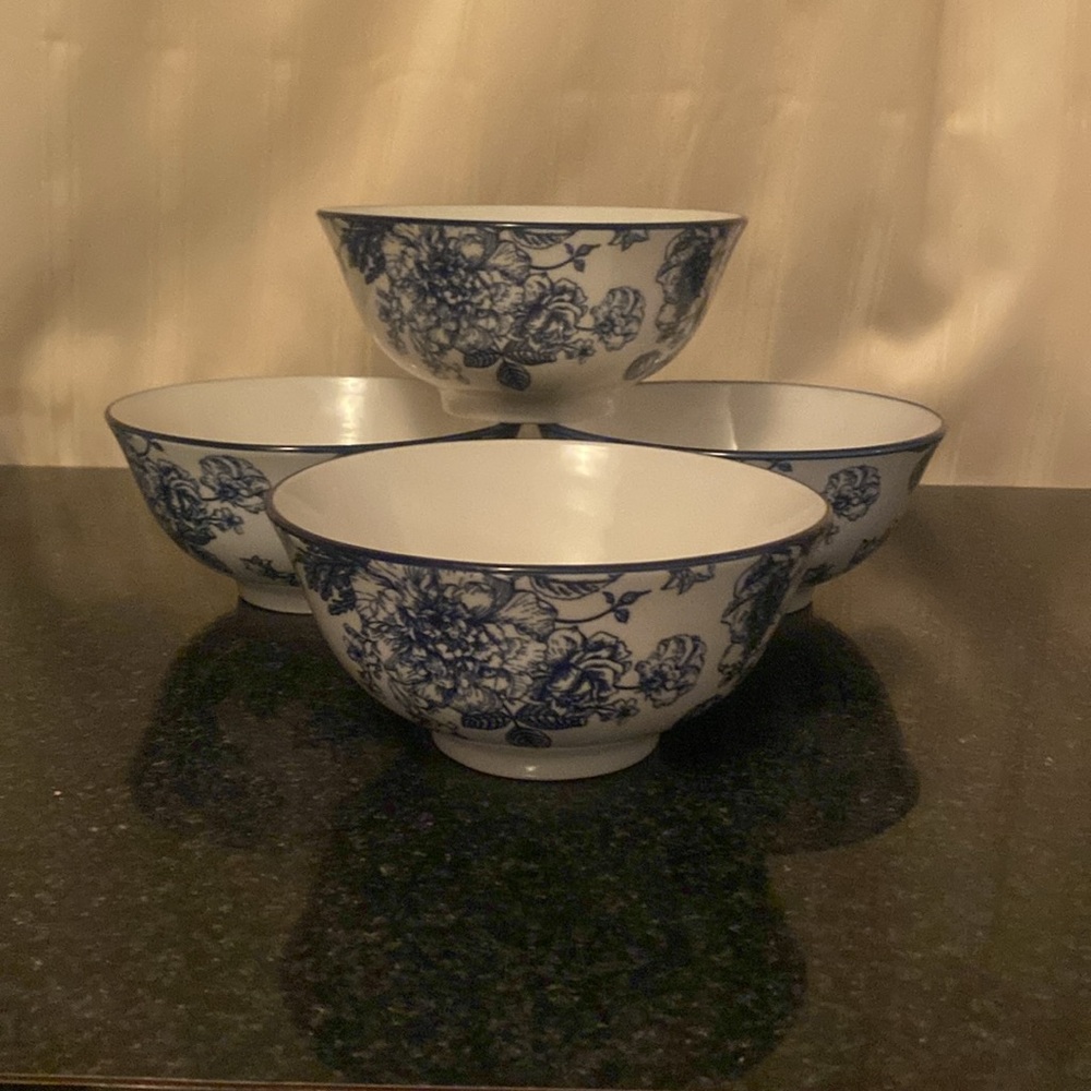 NEW! Royal Norfolk Blue Rose Ceramic Bowl Set